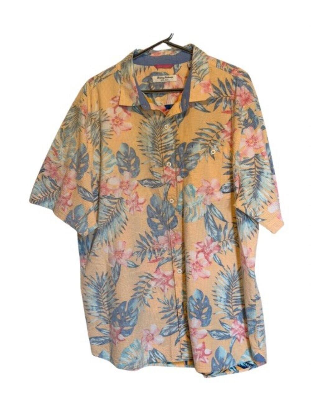 Tommy Bahama Shirt Mens XXL Melon Nova Wave Leaf Print Button Up Casual